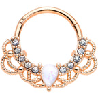 16G 3/8 White Faux Opal Rose Gold Tone Lace Hinged Segment Ring