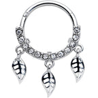 16G 3/8 Clear Gem Open Leaf Dangle Hinged Segment Ring