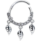 16G 3/8 Clear Gem Open Leaf Dangle Hinged Segment Ring
