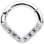 16G 1/4 14k White Gold Clear CZ Gem Chevron Hinged Segment Ring