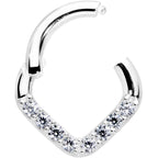 16G 1/4 14k White Gold Clear CZ Gem Chevron Hinged Segment Ring