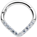 16G 5/16 14k White Gold Clear CZ Gem Chevron Hinged Segment Ring