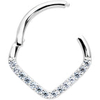 16G 3/8 14k White Gold Clear CZ Gem Chevron Hinged Segment Ring