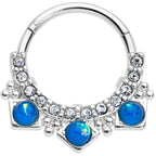 16G 3/8 Blue Faux Opal Squares Hinged Segment Ring