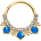 16G 3/8 Blue Faux Opal Gold Tone Squares Hinged Segment Ring