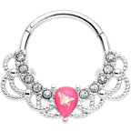 16G 3/8 Pink Faux Opal Lace Lover Hinged Segment Ring