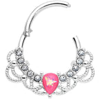 16G 3/8 Pink Faux Opal Lace Lover Hinged Segment Ring