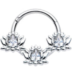 16G 3/8 Clear CZ Gem Triple Lotus Hinged Segment Ring
