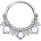 16G 3/8 White Faux Opal Squares Hinged Segment Ring