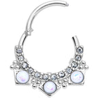 16G 3/8 White Faux Opal Squares Hinged Segment Ring