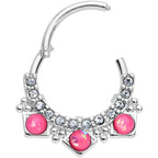 16G 3/8 Pink Faux Opal Squares Hinged Segment Ring