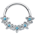 16G 3/8 Blue Gem Foxy Floral Hinged Segment Ring