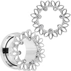 Clear Gem White Leaves Screw Fit Tunnel Plug Set