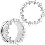 Clear Gem White Leaves Screw Fit Tunnel Plug Set