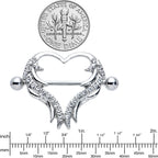 14G 3/4 Clear Gem Rock and Roll Heart Nipple Shield Set