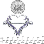 14G 3/4 Purple Gem Rock and Roll Heart Nipple Shield Set