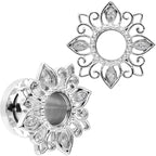 Clear Gem Floral Lotus Screw Fit Tunnel Plug Set
