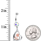 Aurora Clear Gem Rose in Your Heart Valentines Dangle Belly Ring