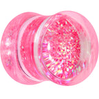 Clear Pink Acrylic Glitter Glam Saddle Plug Set