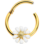 16G 3/8 Gold Tone Innocence White Flower Hinged Segment Ring