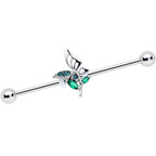 14G Blue Green Gem Floral Butterfly Industrial Barbell 38mm