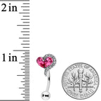 Clear Pink Gem Curve Heart Valentines Day Top Mount Belly Ring