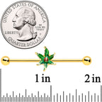 14G Gold Tone Tiny Ladybug Leaves Industrial Barbell 38mm