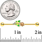 14G Clear CZ Gem Gold Tone Sun Butterfly Industrial Barbell 38mm