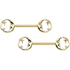 14G 9/16 Gold Tone Face Crescent Moon Barbell Nipple Ring Set