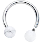 16G 3/8 White Stone Ball End Internally Threaded Horseshoe