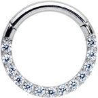 14G 3/8 Clear CZ Gem G23 Titanium Paved Hinged Segment Ring