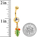 Clear Gem Gold Tone Acorns Pine Cone Autumn Dangle Belly Ring