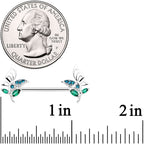 14G 9/16 Blue Green Gem Floral Butterfly Nipple Ring Set