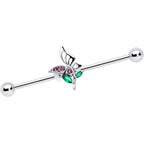 14G Purple Green Gem Floral Butterfly Industrial Barbell 38mm