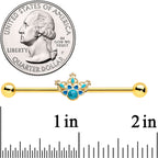 14G Turquoise Gold Tone Opulent Bloom Industrial Barbell 38mm