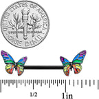 14G 9/16 Black Rainbow Pride Butterfly Barbell Nipple Ring Set