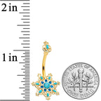 Blue Turquoise Gold Tone Opulent Flower Double Mount Belly Ring
