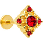 16G 5/16 Red Gem Gold Tone Regal Rhombus Labret Monroe Tragus