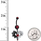 Red CZ Gem Black Elegant Winged Heart Valentines Day Dangle Belly Ring