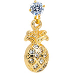 16G 1/4 Clear Gem Gold Tone Pineapple Dangle Cartilage Tragus