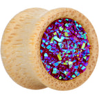 9/16 Pink Druzy Stone Wood Saddle Plug Set