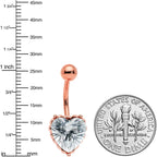 Clear CZ Gem Rose Gold Tone Great Big Heart Valentines Day Belly Ring