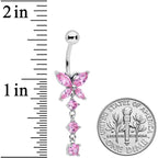Pink CZ Gem Open Wing Butterfly Dangle Belly Ring