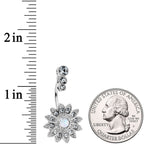 White Faux Opal Clear Gem Triple Drop Floral Belly Ring