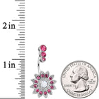 White Faux Opal Pink Clear Gem Triple Drop Floral Belly Ring