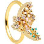 20G 5/16 Clear CZ Gem Gold Tone Abstract Butterfly Nose Hoop