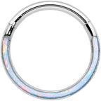 16G 3/8 White Synthetic Opal Bottom Curve Hinged Segment Ring