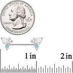14G 9/16 Clear CZ Gem Abstract Butterfly Barbell Nipple Ring Set