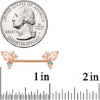 14G 9/16 Clear CZ Gem Rose Gold Hue Butterfly Nipple Ring Set