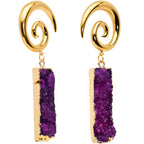 2G Purple Druzy Stone Rectangle Spiral Taper Ear Weights